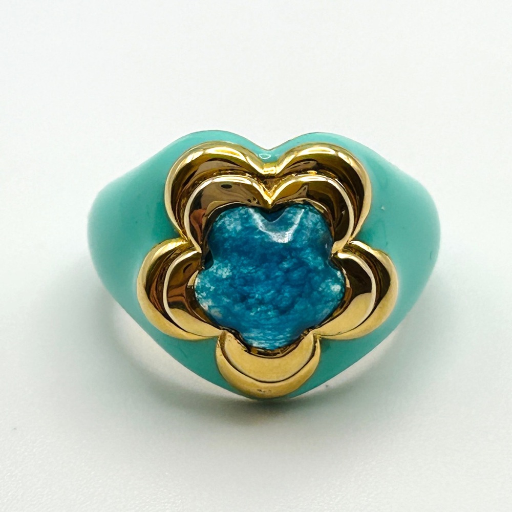 Missoma Good Vibes Large Enamel Flower Gemstone Ring Size 7.5 - Picture 4 of 15